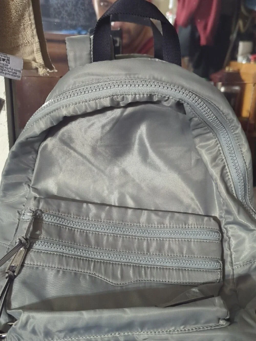 Rebecca Minkoff Light Gray Nylon Mini Backpack with Dual Front Zips